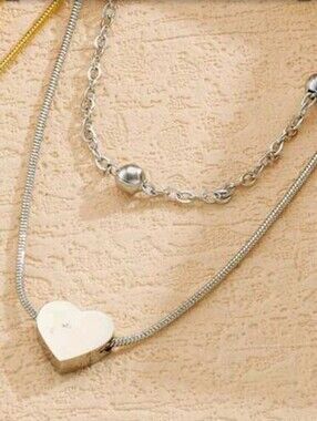 Silver Heart Layered Necklace - Women Jewelry